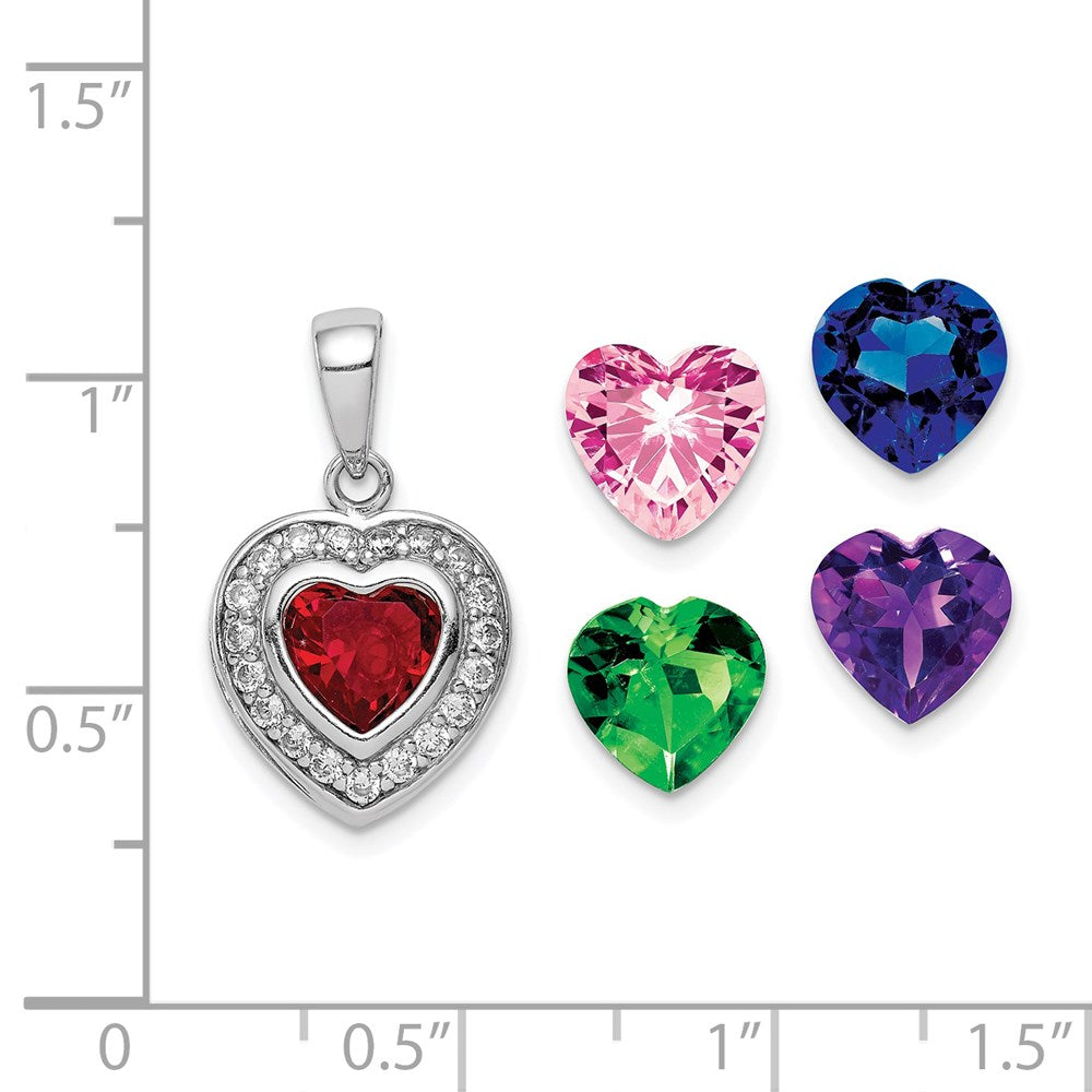 Sterling Silver Rhodium Plated Interchangeable CZ Heart Pendant - Product Photo