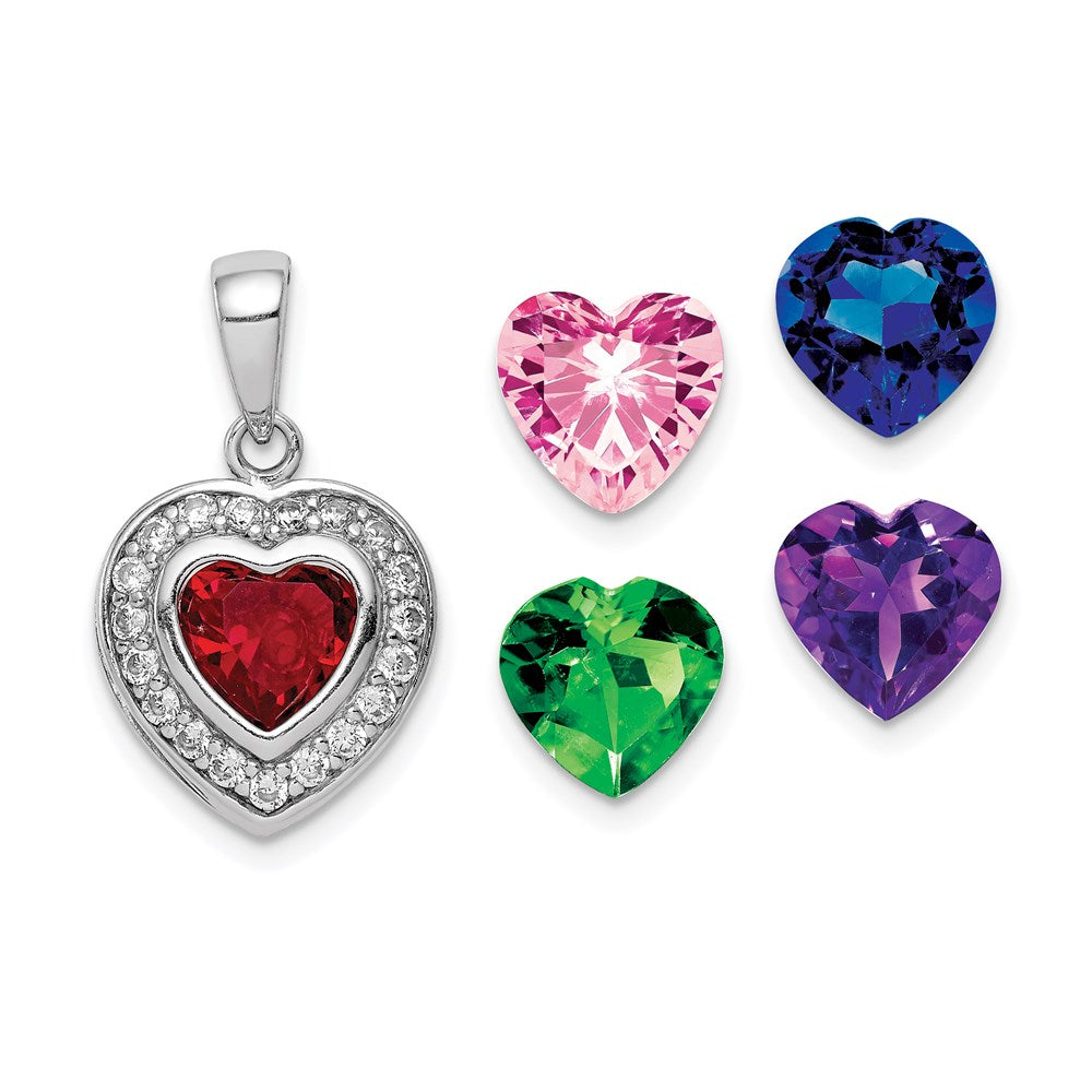 Sterling Silver Rhodium Plated Interchangeable CZ Heart Pendant - Product Photo
