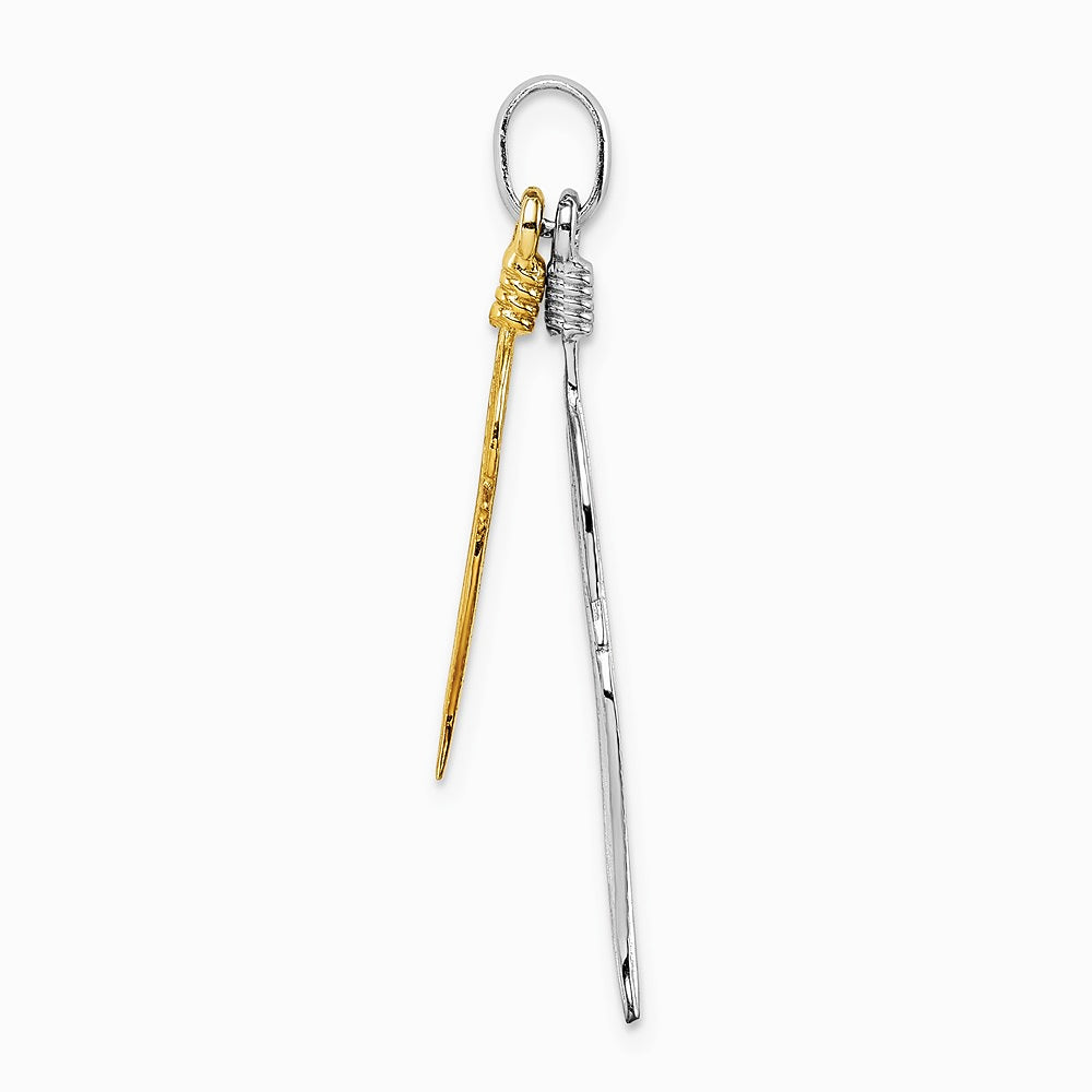 Sterling Silver Rhodium-plated Polished Gold-tone Double Feather Pendant - Product Photo
