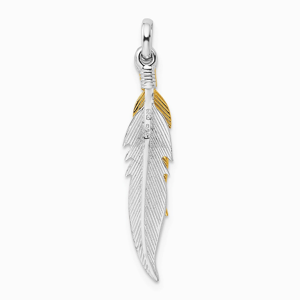 Sterling Silver Rhodium-plated Polished Gold-tone Double Feather Pendant - Product Photo