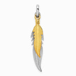 Sterling Silver Rhodium-plated Polished Gold-tone Double Feather Pendant - Product Photo