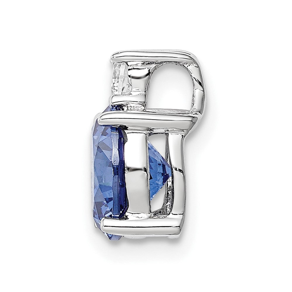 Sterling Silver Rhodium-plated Blue and White CZ Chain Slide - Product Photo