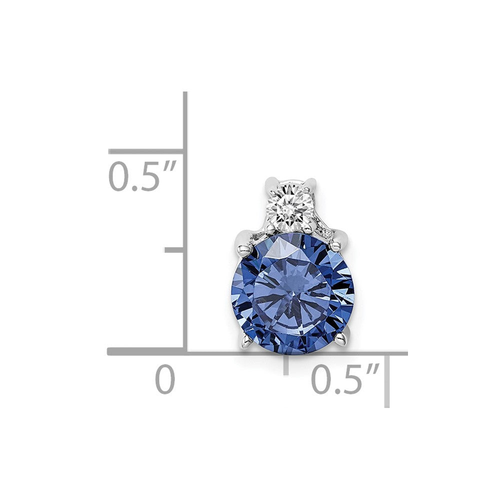 Sterling Silver Rhodium-plated Blue and White CZ Chain Slide - Product Photo