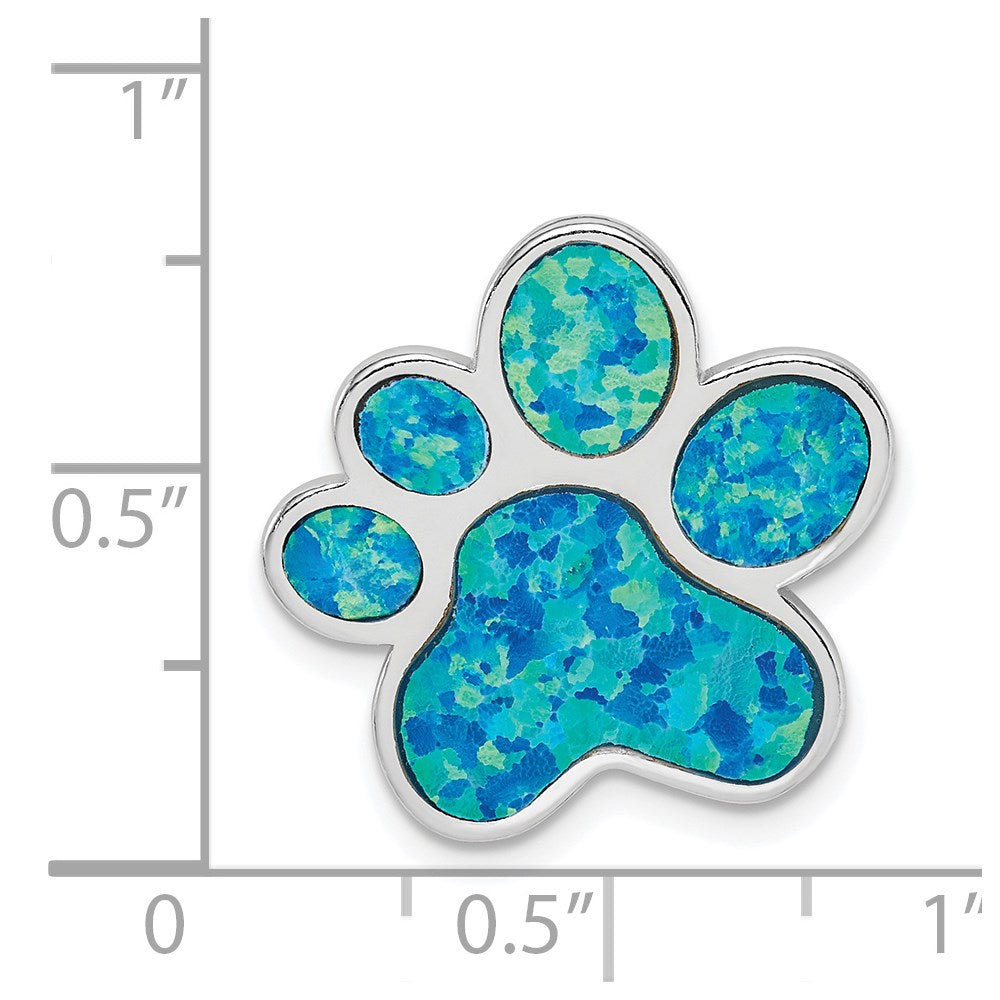 Sterling Silver Rhodium-plated Created Opal Inlay Paw Print Chain Slide - Product Photo