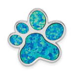 Sterling Silver Rhodium-plated Created Opal Inlay Paw Print Chain Slide - Product Photo