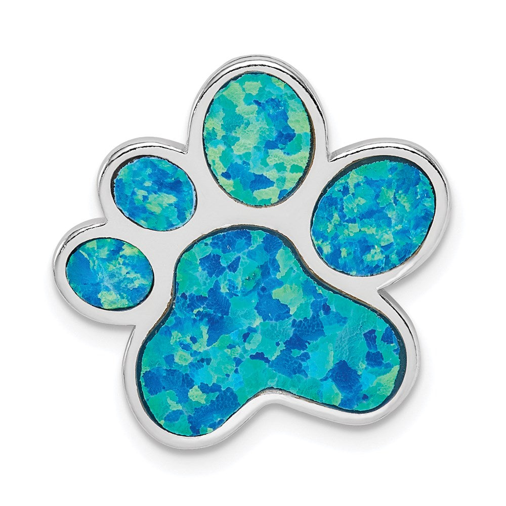Sterling Silver Rhodium-plated Created Opal Inlay Paw Print Chain Slide - Product Photo