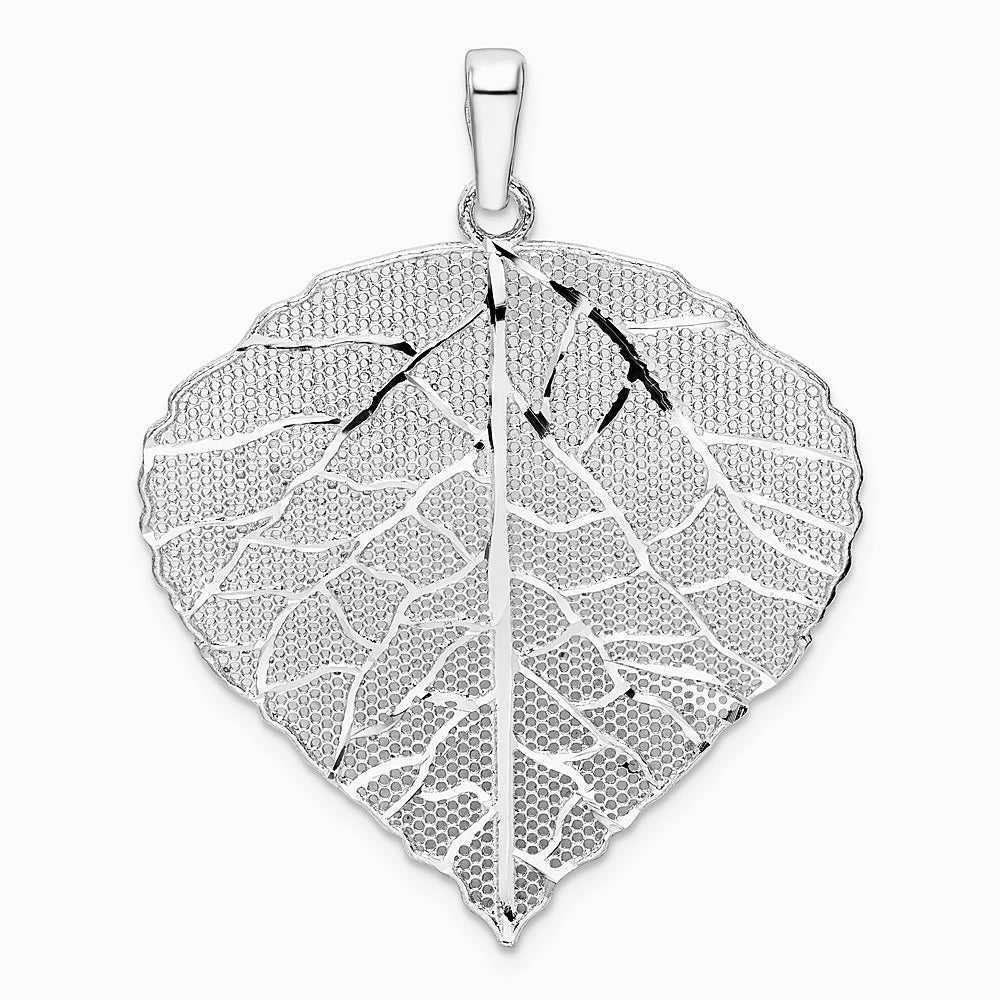 Sterling Silver Rhodium-plated Polished & Diamond-Cut Lrg Leaf Pendant - Product Photo
