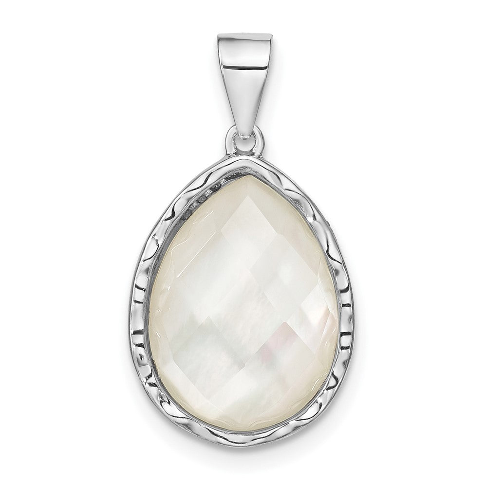 Sterling Silver Rhodium-plated Glass Teardrop Pendant - Product Photo