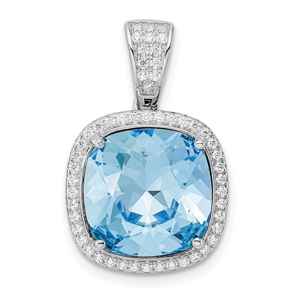 Sterling Silver Rhodium-plated CZ & Blue Crystal Pendant - Product Photo
