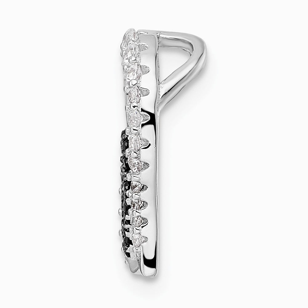 Sterling Silver Bk/Wht CZ Rhodium-plated Paw Print Heart Chain Slide - Product Photo