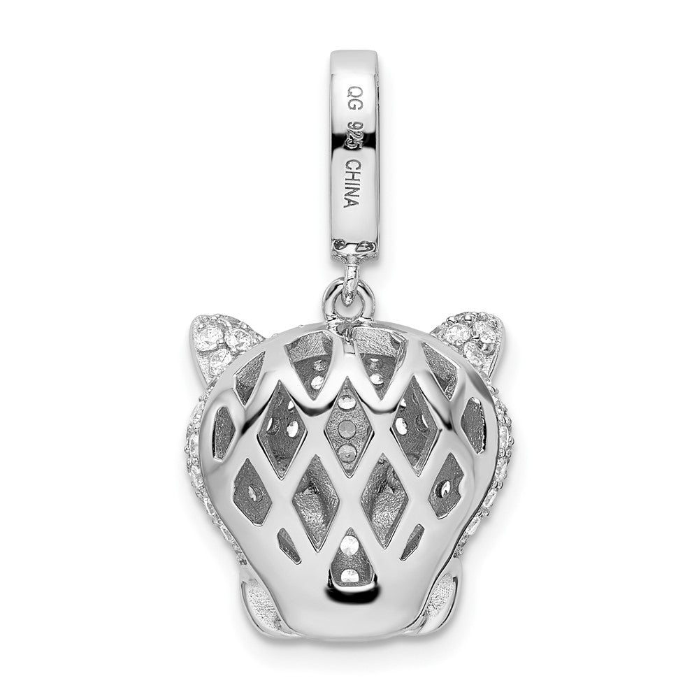 Sterling Silver Rhodium-plated Green & White CZ Panther Pendant - Product Photo
