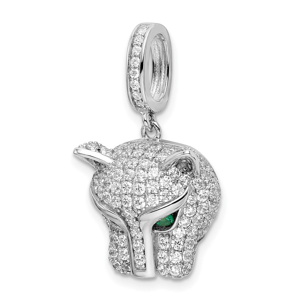Sterling Silver Rhodium-plated Green & White CZ Panther Pendant - Product Photo