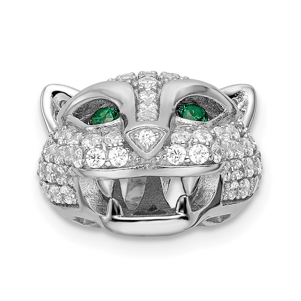 Sterling Silver Rhodium-plated Green & White CZ Panther Pendant - Product Photo