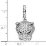 Sterling Silver Rhodium-plated Green & White CZ Panther Pendant - Product Photo