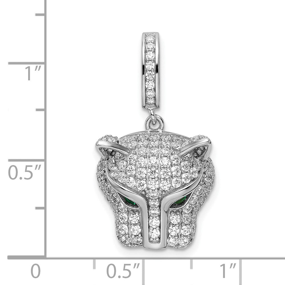 Sterling Silver Rhodium-plated Green & White CZ Panther Pendant - Product Photo