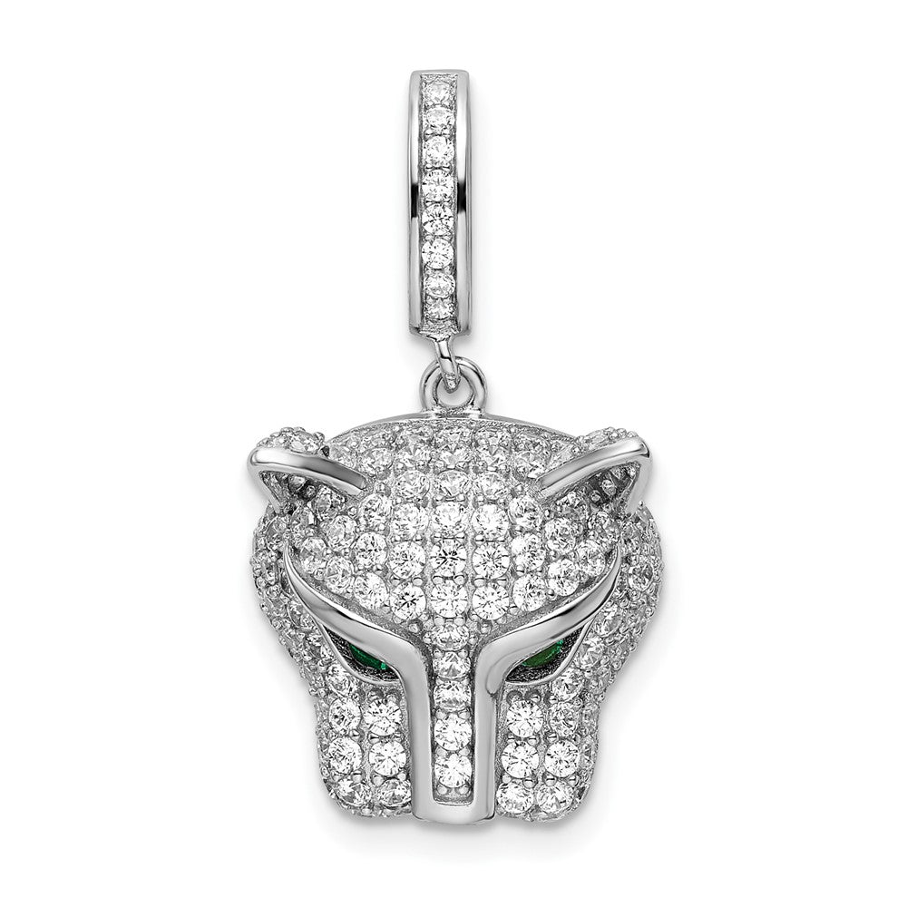 Sterling Silver Rhodium-plated Green & White CZ Panther Pendant - Product Photo