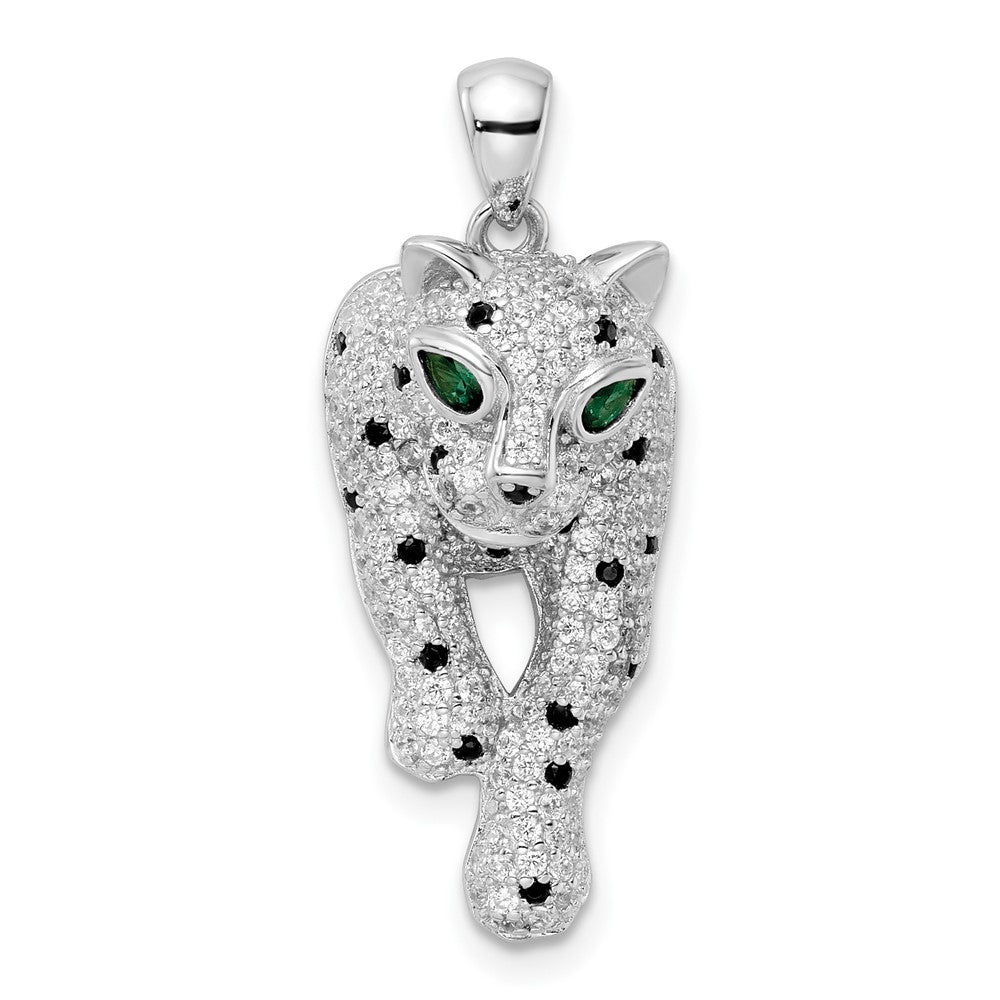 Sterling Silver Blk/White Rhodium-plated Polished CZ Cheetah Pendant - Product Photo