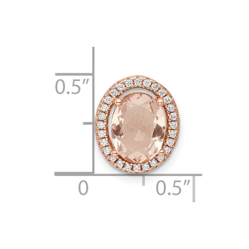 Sterling Silver Rose-tone Polished Pink & White CZ Oval Chain Slide - Product Photo