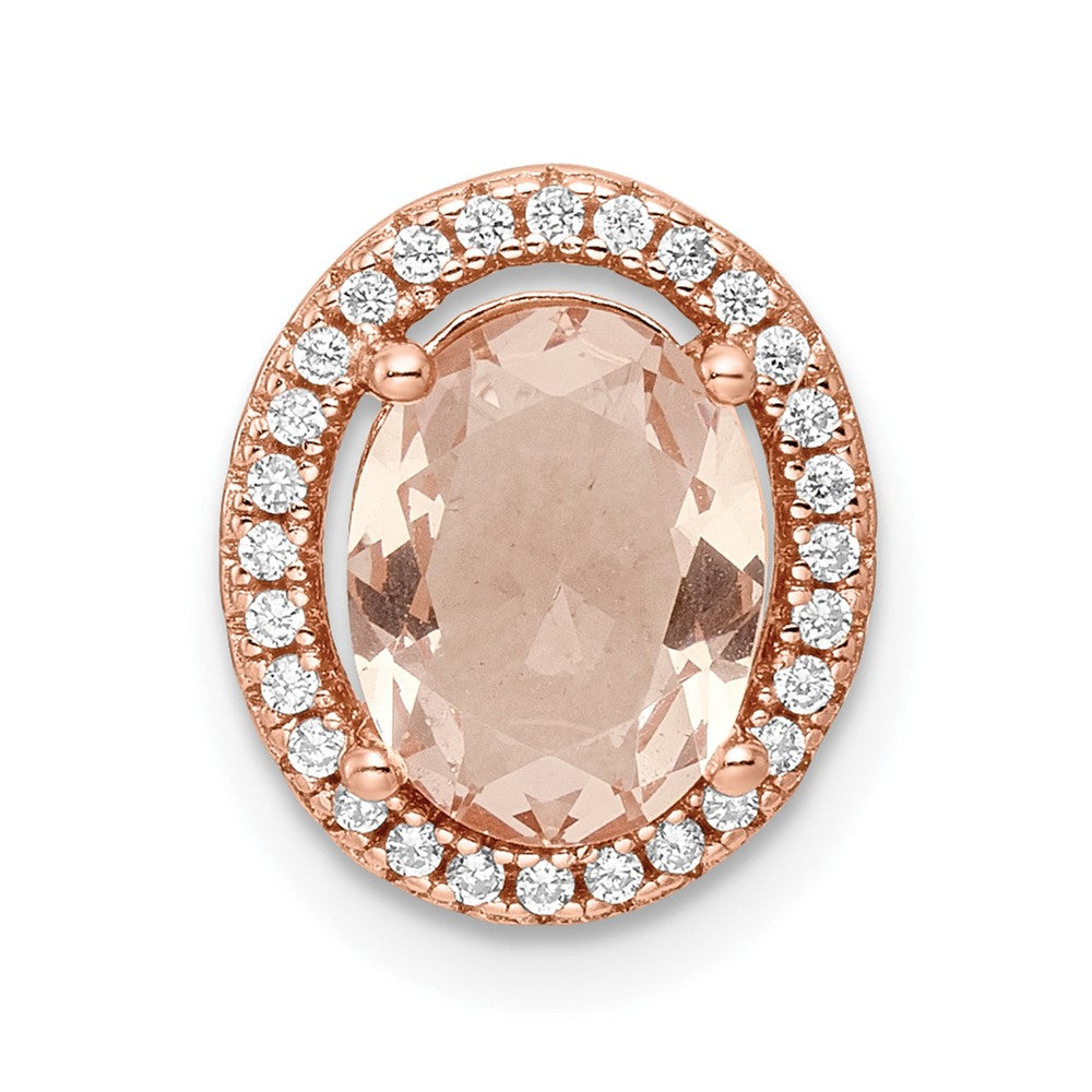 Sterling Silver Rose-tone Polished Pink & White CZ Oval Chain Slide - Product Photo