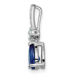 Sterling Silver Rhodium-plated CZ and Blue Glass Pendant - Product Photo