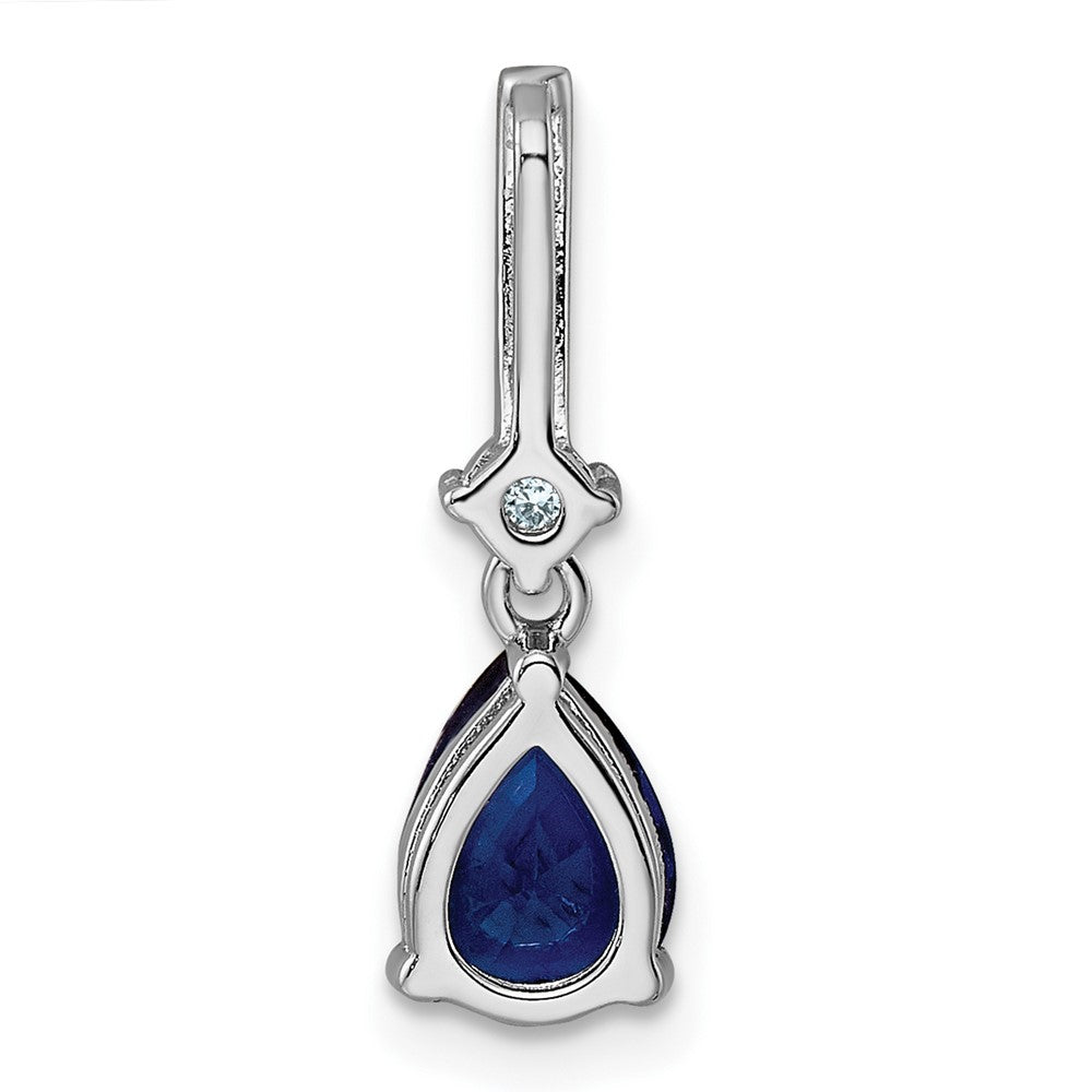 Sterling Silver Rhodium-plated CZ and Blue Glass Pendant - Product Photo