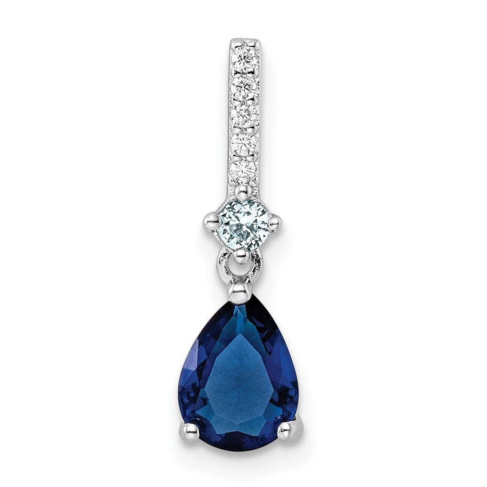 Sterling Silver Rhodium-plated CZ and Blue Glass Pendant - Product Photo