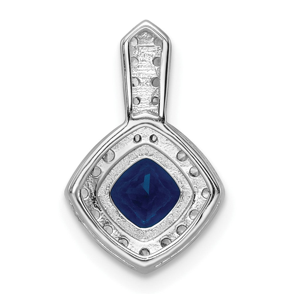 Sterling Silver Rhodium-plated CZ and Blue Glass Pendant - Product Photo