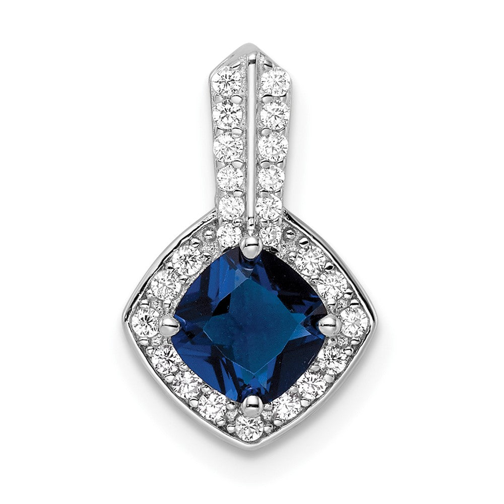 Sterling Silver Rhodium-plated CZ and Blue Glass Pendant - Product Photo