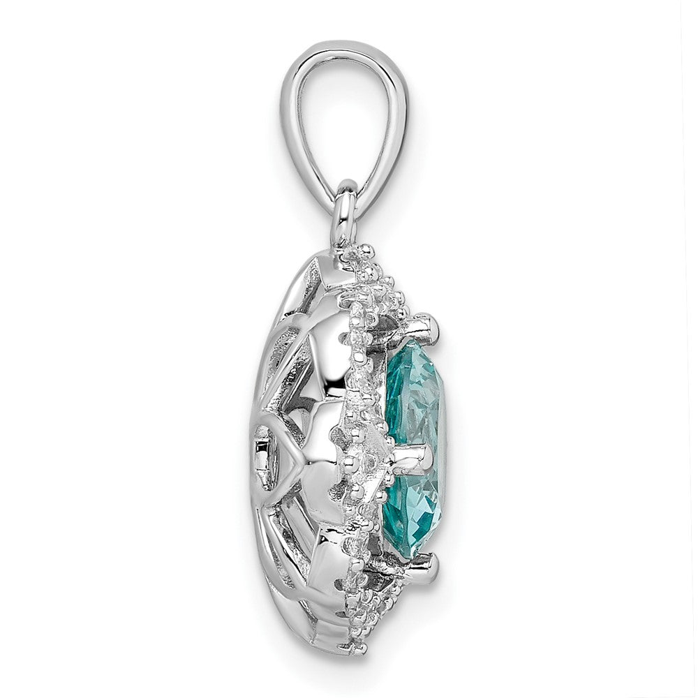 Sterling Silver Rhodium plated Aqua & White CZ Pendant - Product Photo