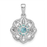 Sterling Silver Rhodium plated Aqua & White CZ Pendant - Product Photo