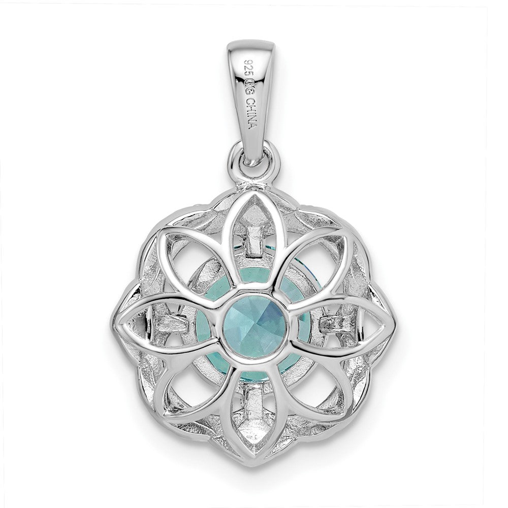 Sterling Silver Rhodium plated Aqua & White CZ Pendant - Product Photo