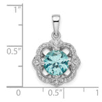 Sterling Silver Rhodium plated Aqua & White CZ Pendant - Product Photo