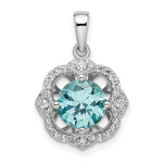 Sterling Silver Rhodium plated Aqua & White CZ Pendant - Product Photo