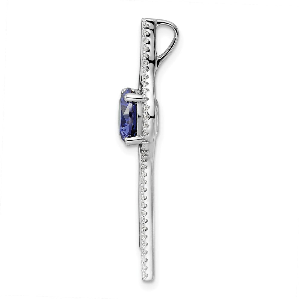 Sterling Silver Rhodium plated Blue & White CZ Slide Pendant - Product Photo