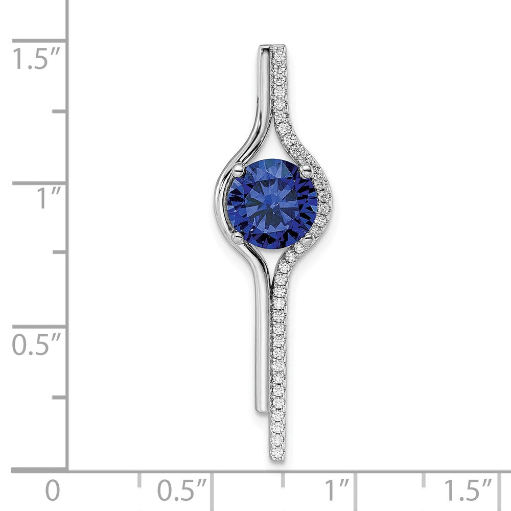 Sterling Silver Rhodium plated Blue & White CZ Slide Pendant - Product Photo