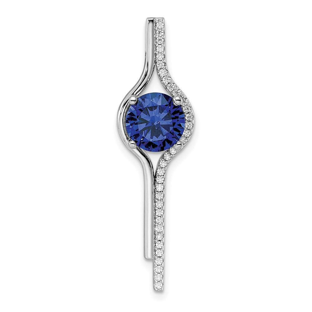 Sterling Silver Rhodium plated Blue & White CZ Slide Pendant - Product Photo