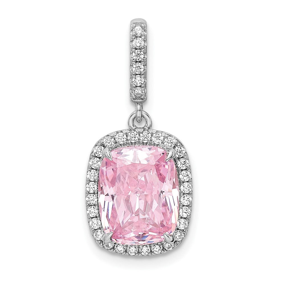 Sterling Silver Rhodium-plated Pink & White CZ Pendant - Product Photo