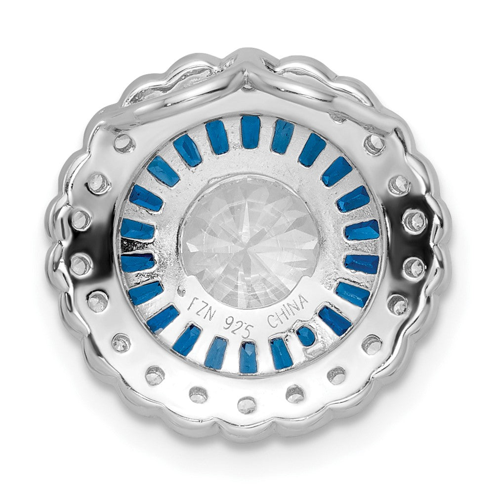 Sterling Silver Rhodium-plated Polished Blue & White CZ Round Chain Slide - Product Photo