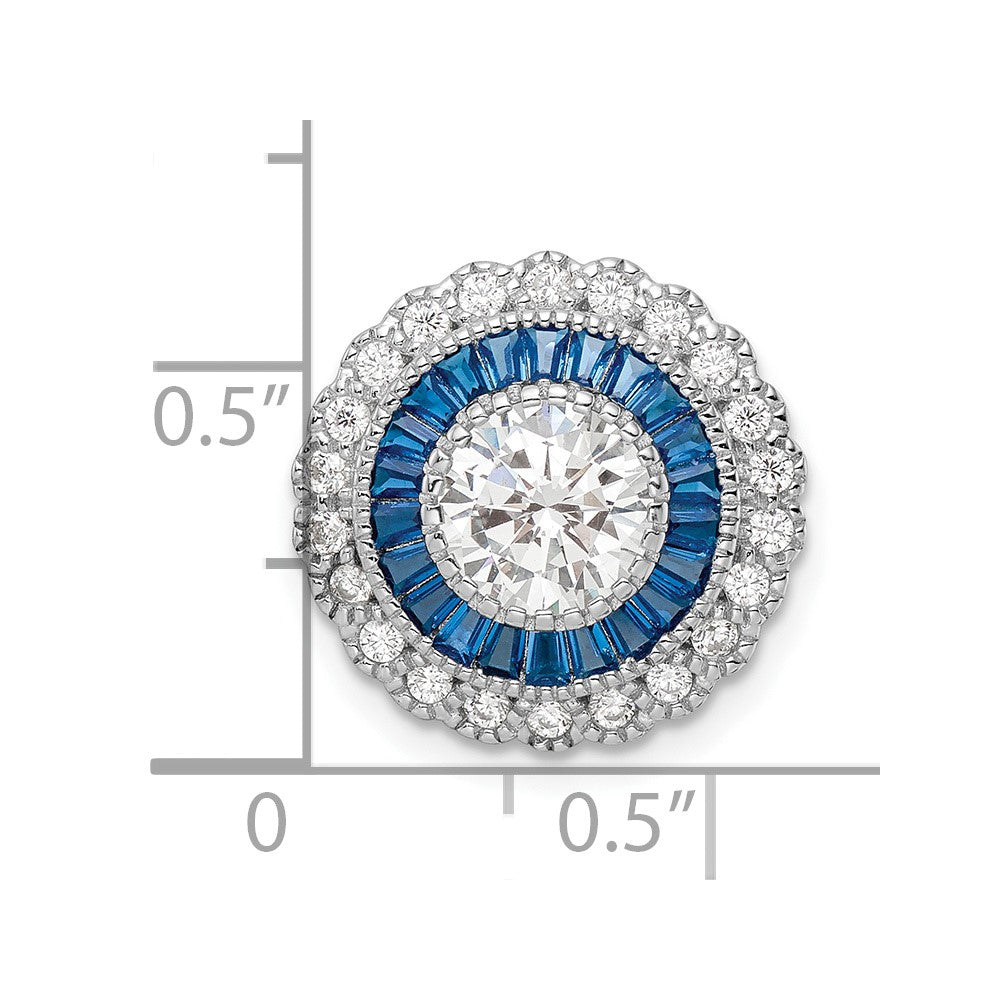 Sterling Silver Rhodium-plated Polished Blue & White CZ Round Chain Slide - Product Photo