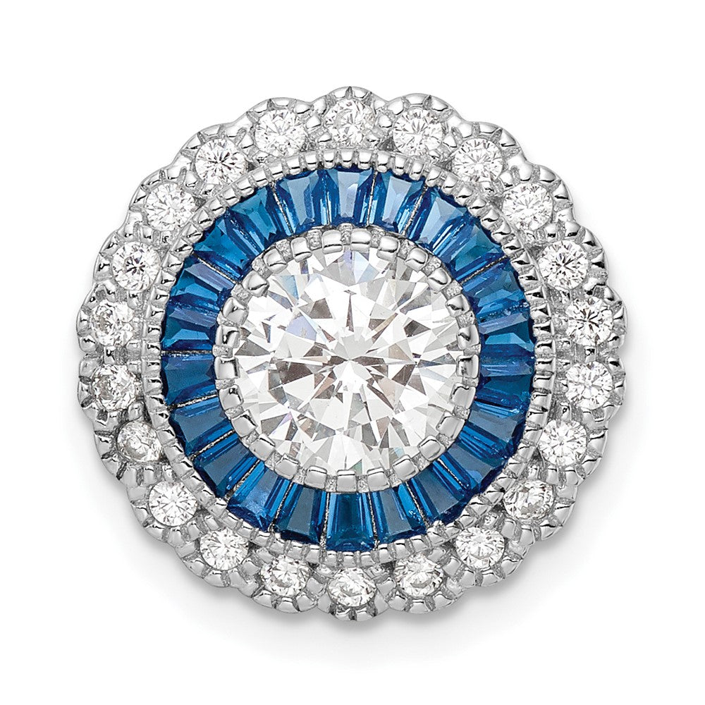 Sterling Silver Rhodium-plated Polished Blue & White CZ Round Chain Slide - Product Photo