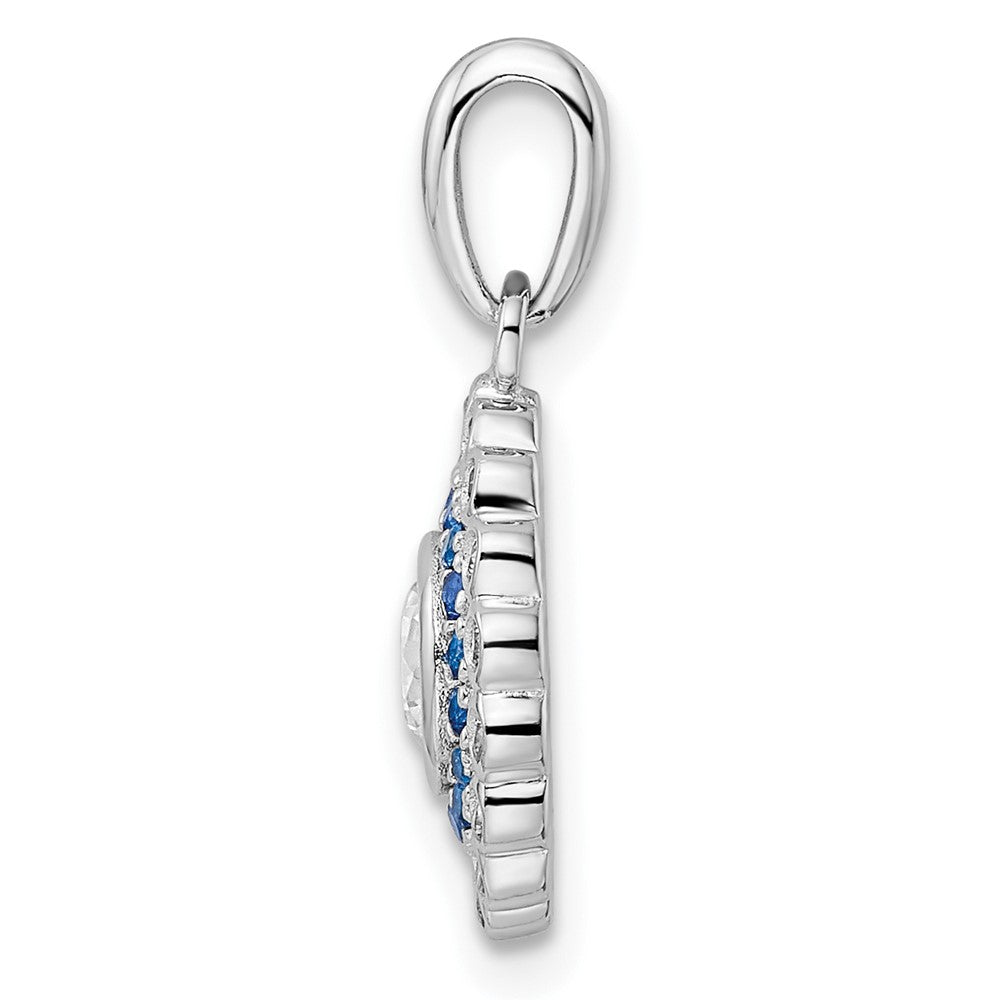 Sterling Silver Rhodium-plated Polished Blue & White CZ Pendant - Product Photo
