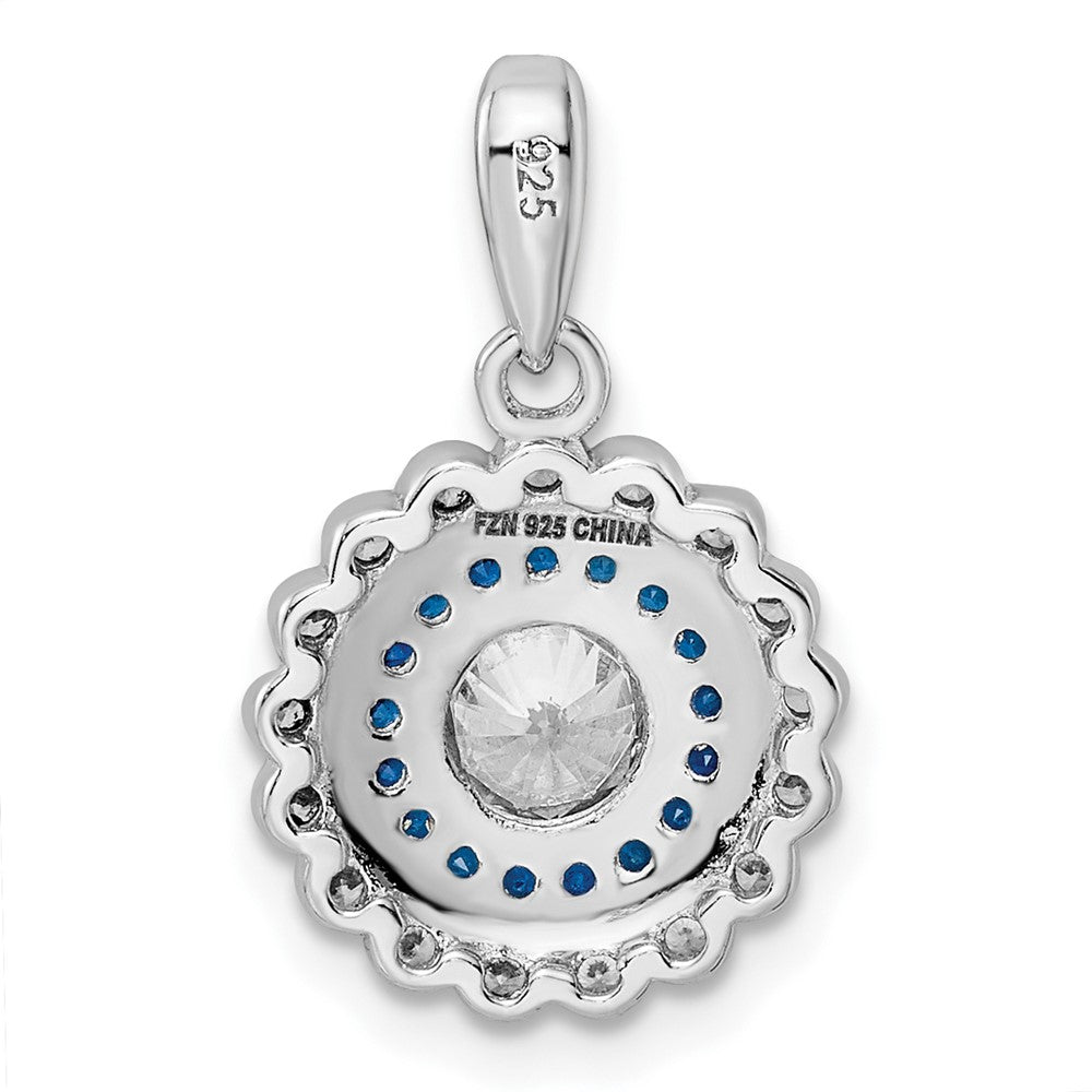 Sterling Silver Rhodium-plated Polished Blue & White CZ Pendant - Product Photo