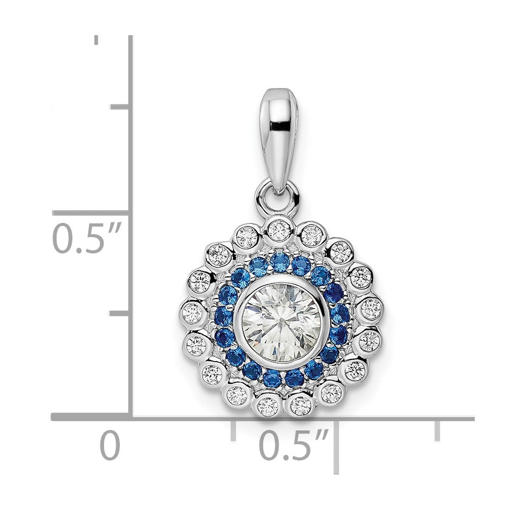 Sterling Silver Rhodium-plated Polished Blue & White CZ Pendant - Product Photo