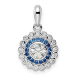 Sterling Silver Rhodium-plated Polished Blue & White CZ Pendant - Product Photo