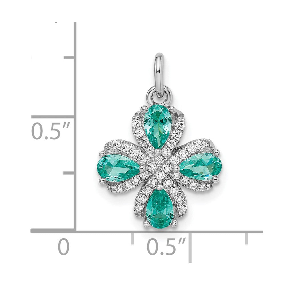 Sterling Silver Rhodium plated Teal & White CZ Pendant - Product Photo