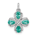 Sterling Silver Rhodium plated Teal & White CZ Pendant - Product Photo