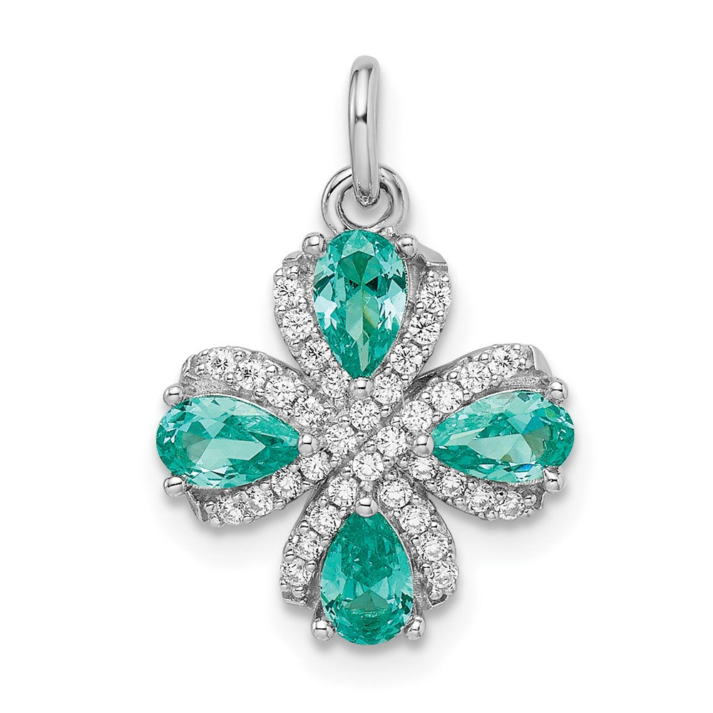 Sterling Silver Rhodium plated Teal & White CZ Pendant - Product Photo
