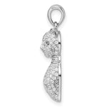 Sterling Silver Rhodium-plated Polished Green & White CZ Cat Pendant - Product Photo