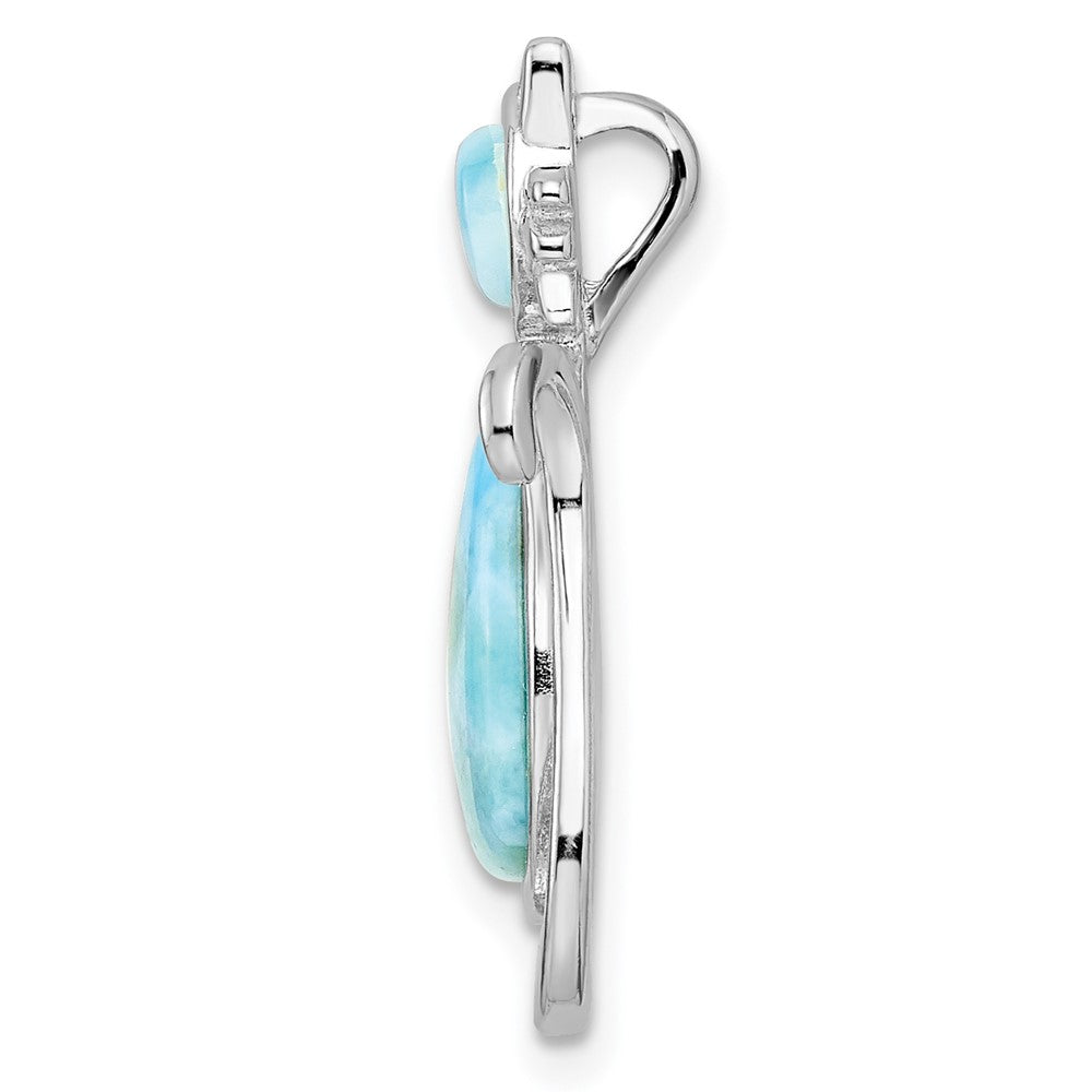 Sterling Silver Rhodium-plated Polished Larimar Cat Chain Slide - Product Photo