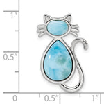 Sterling Silver Rhodium-plated Polished Larimar Cat Chain Slide - Product Photo